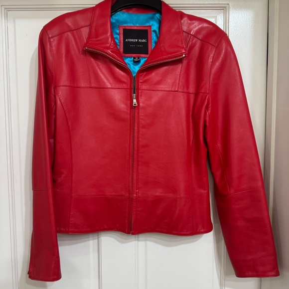 Andrew Marc Soft Red Leather Jacket sz M - Picture 1 of 6